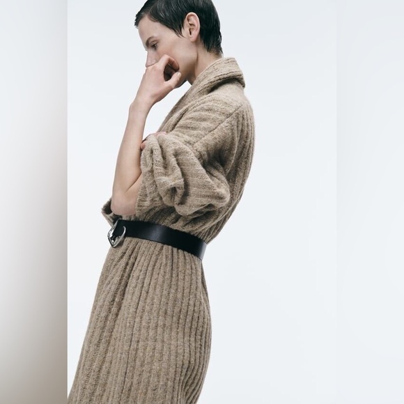 ZARA ~ RIBBED KNIT Thick COAT CARDIGAN - Picture 6 of 11